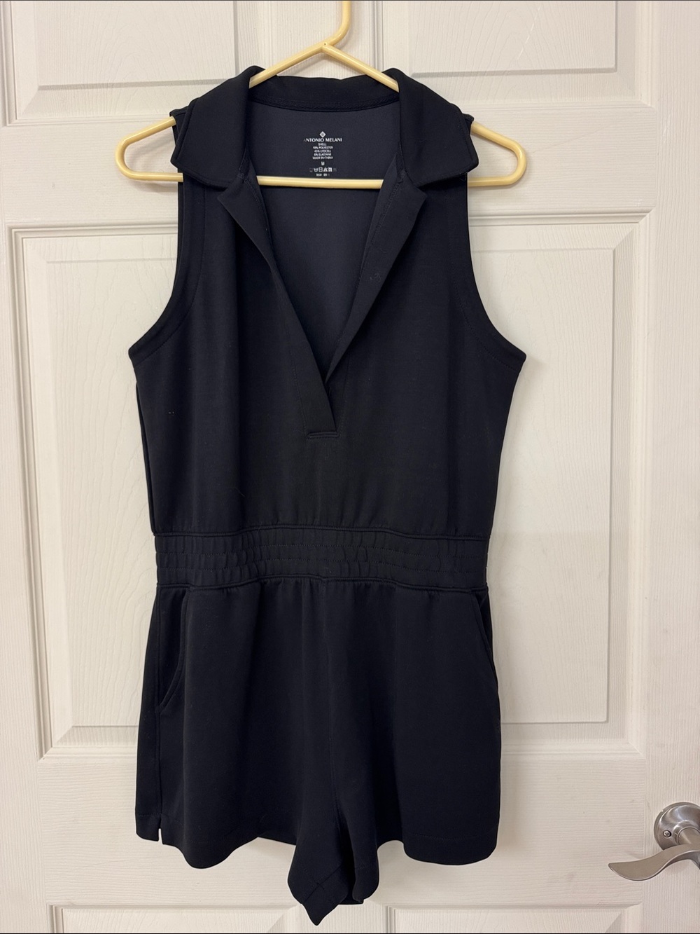 ANTONIO MELANI Black Sleeveless V-Neck Romper with Elastic Waistband